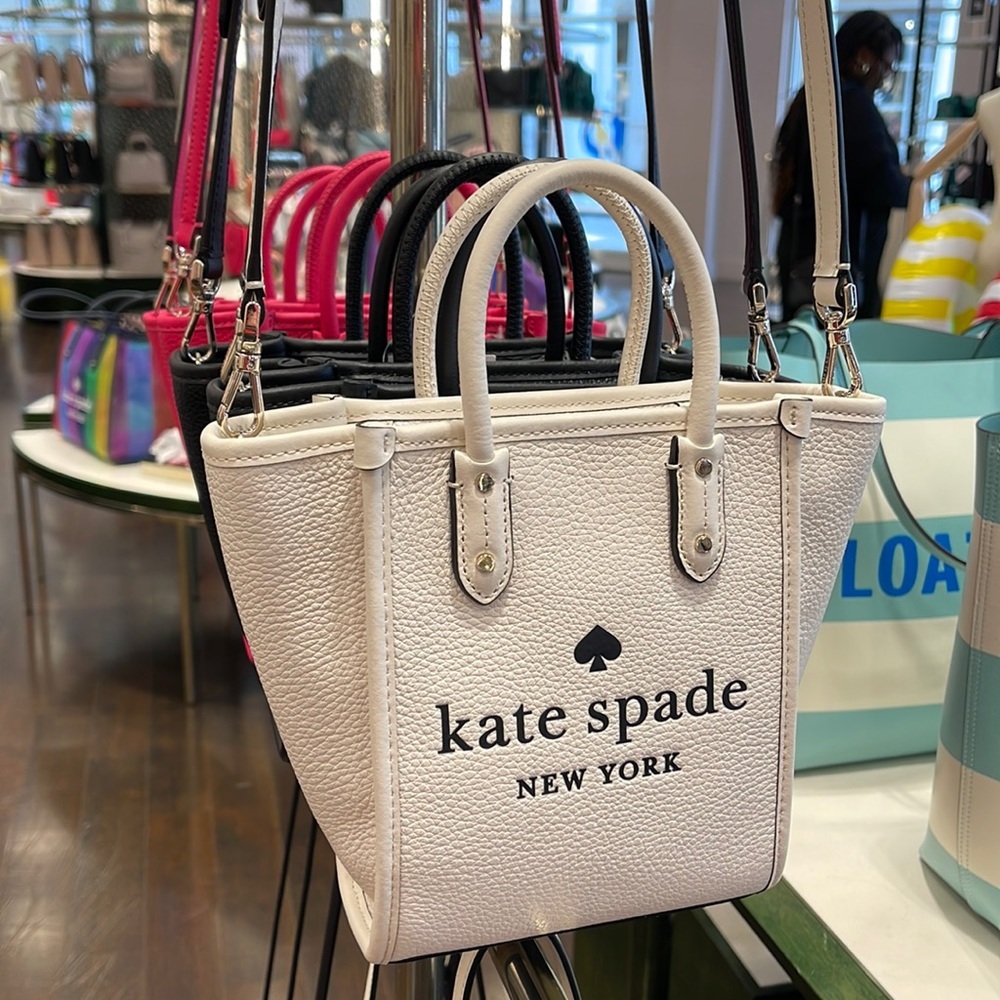 Kate Spade New York Ella Mini Tote Crossbody Pebbled Leather Parchment